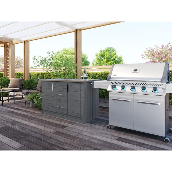 Sanibel Dark Ash 14-Piece 55.25 in. x 34.5 in. x 25.5 in. Outdoor Kitchen Cabinet Island Set