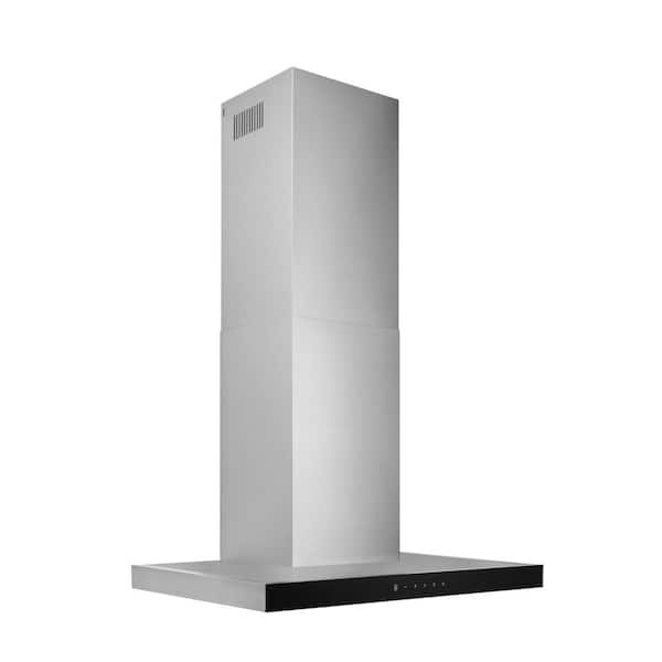 Broan-NuTone 30-in. Convertible Wall-Mount T-Style Chimney Range Hood, 450 Max CFM, Stainless Steel with Black Glass