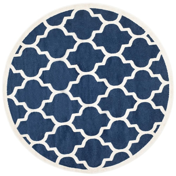 SAFAVIEH Amherst Navy/Beige 9 ft. x 9 ft. Round Geometric Area Rug