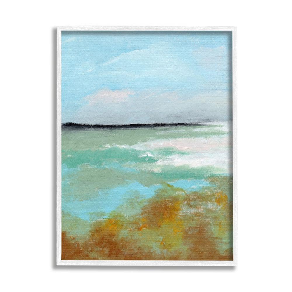 Stupell Industries Abstract Ocean Moss Scenery Painting White Framed Art Print Wall Art, Design by Nikita Jariwala