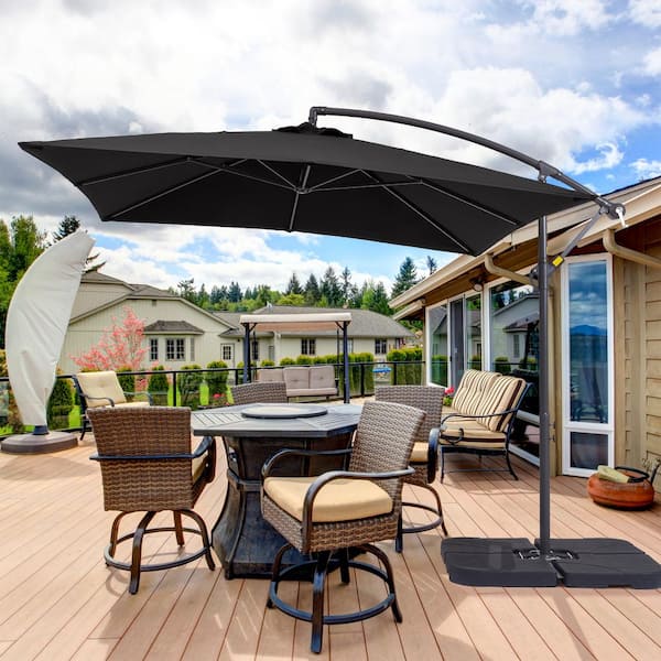 Sonkuki 8.2 ft. x 8.2 ft. Square Offset Cantilever Patio Umbrella with a Base in Black