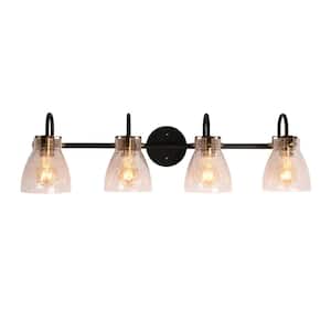 DAWN 30.7 in. 4-Light Modern Matte Black Vanity Light with Crackle Textured Glass Shades