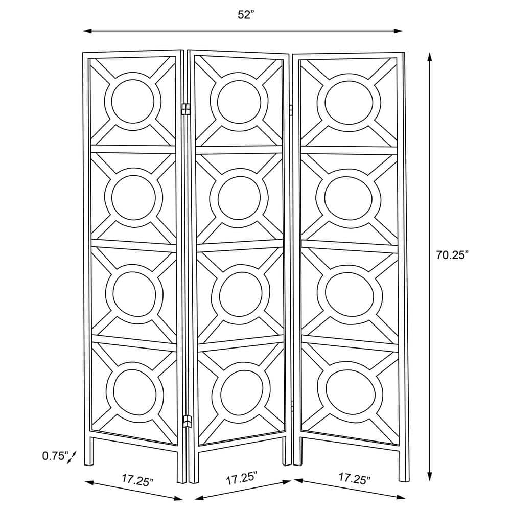 Cappuccino Transitional 3-Panel Folding Screen with Circular Pattern