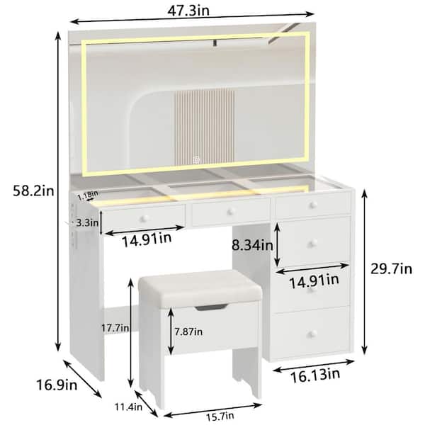 VECELO Vanity Set with LED Lighted Mirror and Power Outlet