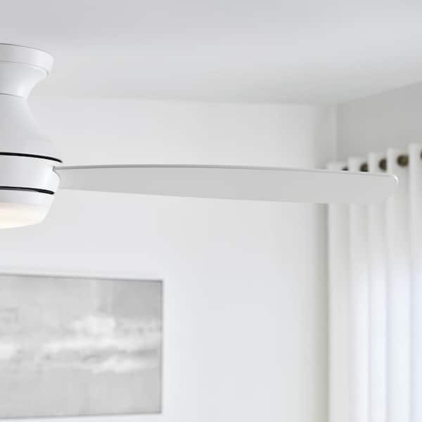 Generation Lighting - Ikon 52 in. Integrated LED Indoor Matte White Hugger Ceiling Fan with White Blades Light Kit and Remote Control