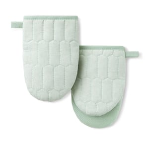 Honeycomb Quilted Chambray Mint Green 5.5 in. x 8 in. Cotton Mini Oven Mitt Set 2-Piece