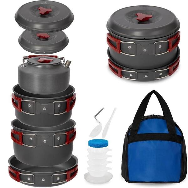 13-Piece Aluminum Camping Cookware Set, Lightweight Backpacking Cooking Set, Outdoor Cook Gear for Family Hiking, Picnic