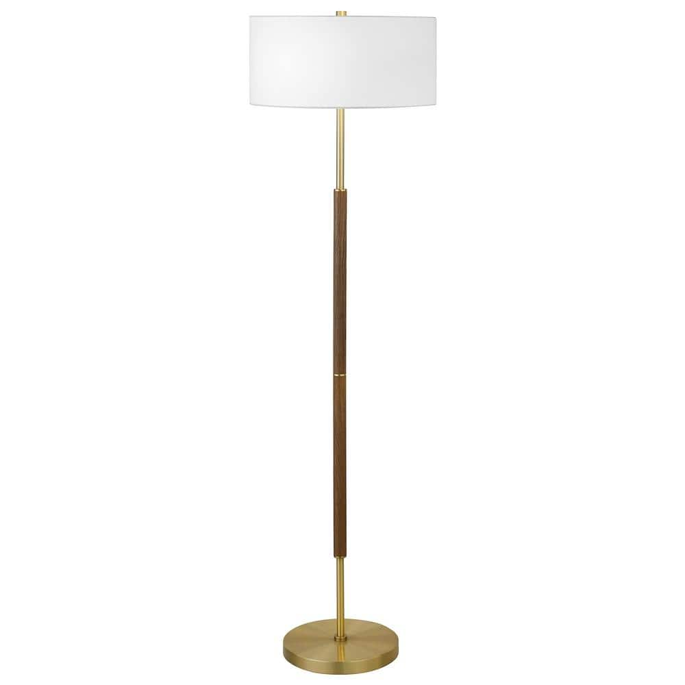 HomeRoots 61 in. Gold and White 2 1-Way (On/Off) Standard Floor Lamp ...