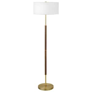 61 in. Gold and White 2 1-Way (On/Off) Standard Floor Lamp for Living Room with Cotton Drum Shade