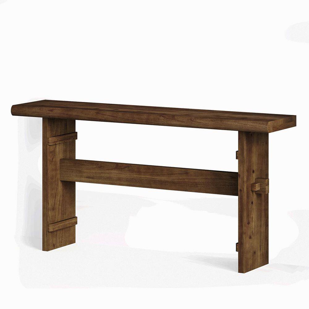 63 in. Long Vintage Brown Rectangle Solid Wood Console Table for Entryway, Hallway, Living Room