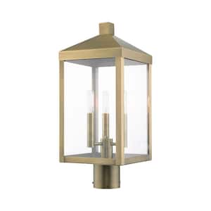 Creekview 19.5 in. 3-Light Antique Brass Cast Brass HardwireOutdoor Rust Resistant Post Light with No Bulbs Included