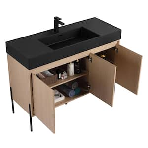 Crownpoint 48 in. Freestanding Single White Oak Bathroom Vanity with Black Acrylic Sink Top Unassembled