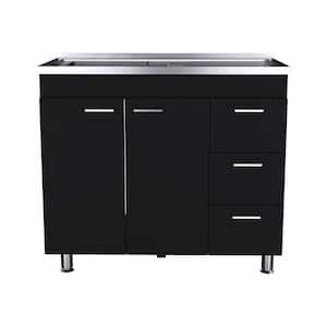 39in.Wx20.7in.Dx35.4in.H Utility Kitchen Base Cabinet in Black with Ready to Assemble 3-Drawers,Double Door&4-Legs