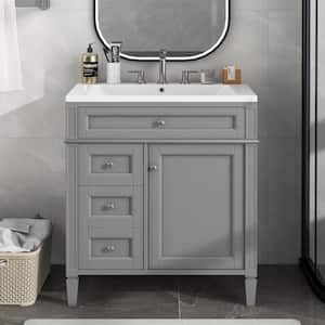 30 in. W x 18 in. D x 33 in. H Freestanding Bath Vanity in Gray with White Resin Sink, 2-Drawers and a Tip-out Drawer