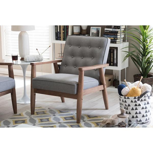 Baxton Studio Sorrento Mid Century Gray Fabric Upholstered Accent