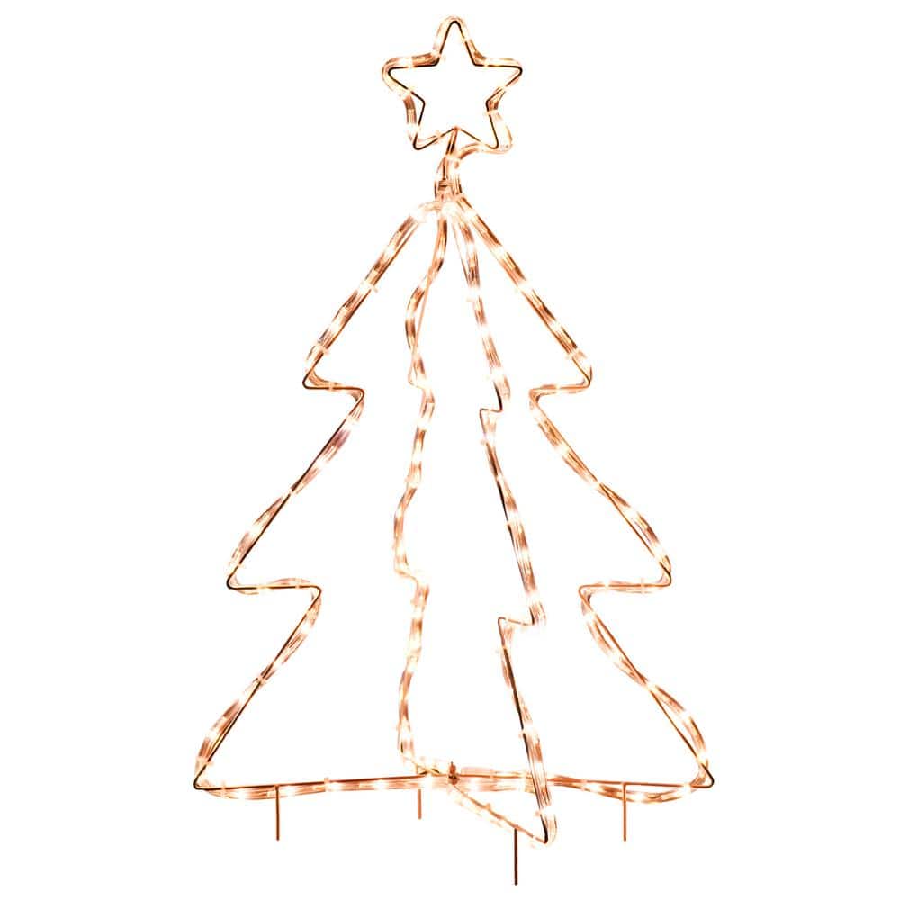 30 in. Outdoor LED Christmas Tree Rope Lights with Ground Stakes, Warm Whit