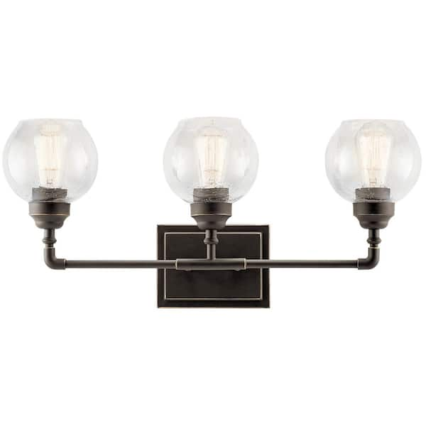 Niles 24 in. 3-Light Olde Bronze Vintage Bathroom Vanity Light with Clear Seeded Glass