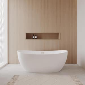 Rebecca 60 in. Acrylic Flatbottom Non-Whirlpool Bathtub in White with Brushed Nickel Trim