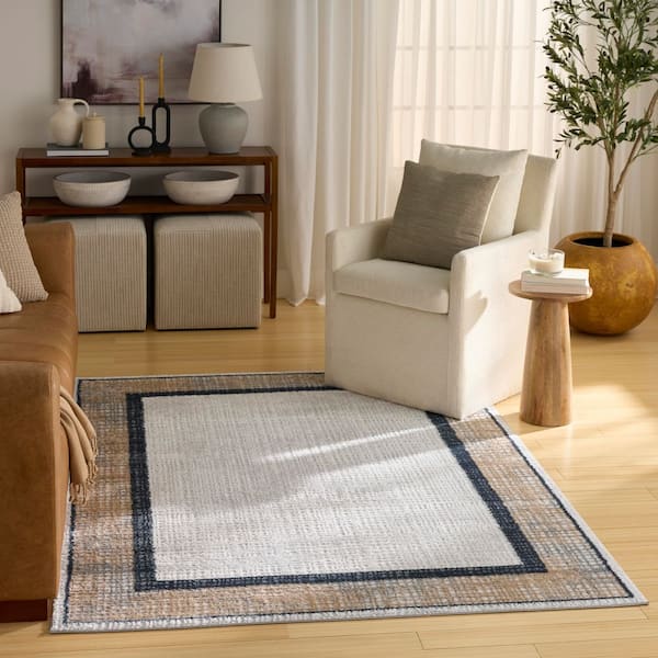 Dekor 4 ft. x 6 ft. Grey Navy Abstract Contemporary Area Rug