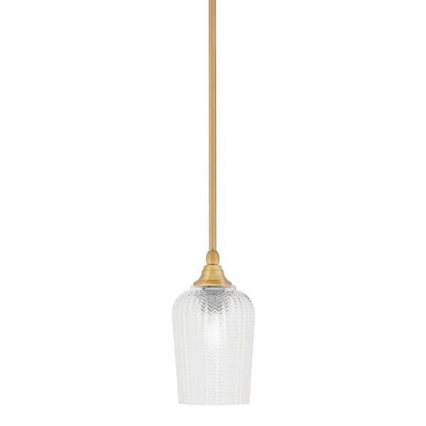 Unbranded Sparta 100-Watt 1-Light New Age Brass Shaded Pendant Light Mini Pendant with Clear Textured Glass and No Bulb Included