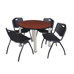 Rumel 42 in. Round Chrome and Cherry Wood Breakroom Table and 4 'M' Stack Chairs (4-Capacity)