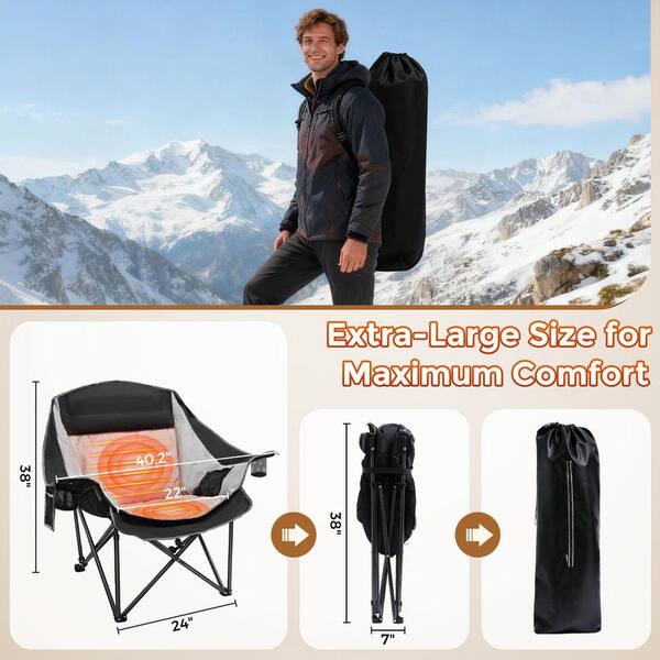 SEEUTEK Heated Camping Chair, Oversized Folding Chair with 3-Heat