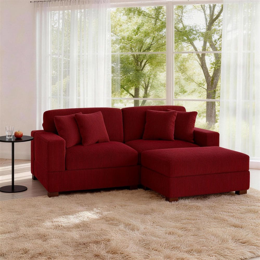 ゆゆ Uixe 83 in. W Modern Square Arm 3-Piece Corduroy Fabric L-Shaped
