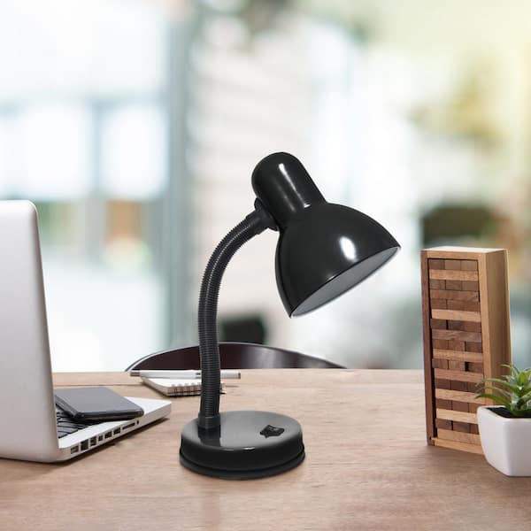 14.25 in. Gooseneck Black Traditional Fundamental Metal Desk Task Lamp and Bowl Shaped Shade