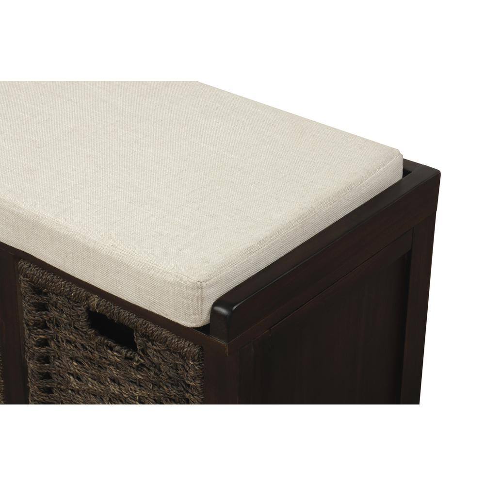 Close-up of the cream cushion on the espresso storage bench.