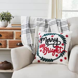White Black Red Merry and Bright Black Plaid Soft 18 in. Throw Pillow