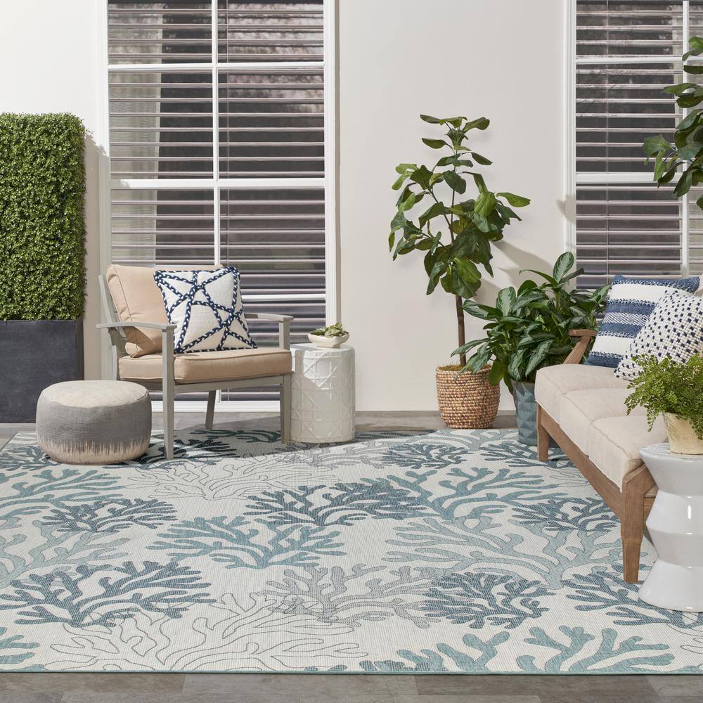 Nautical Coral Blue Synthetic Rectangular Area Rug 8' x 10'