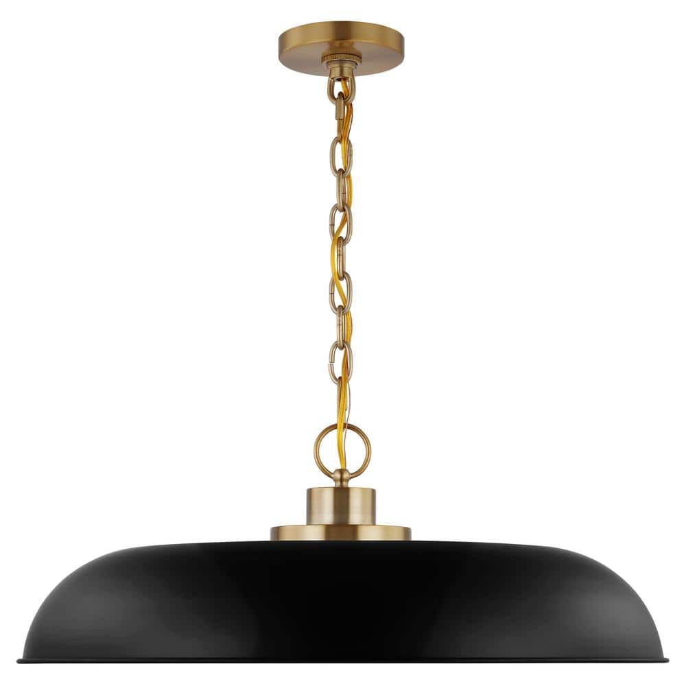 Modern Matte Black and Burnished Brass Pendant Light