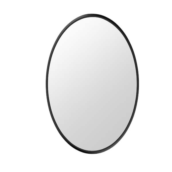 Unbranded 18.1 in. W x 27.6 in. H Oval Framed Wall Mounted Bathroom Vanity Mirror Black