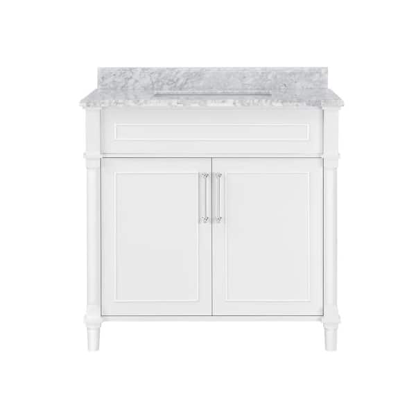 Aberdeen 36 in. Single Sink Freestanding White Bath Vanity with Carrara Marble Top (Assembled)