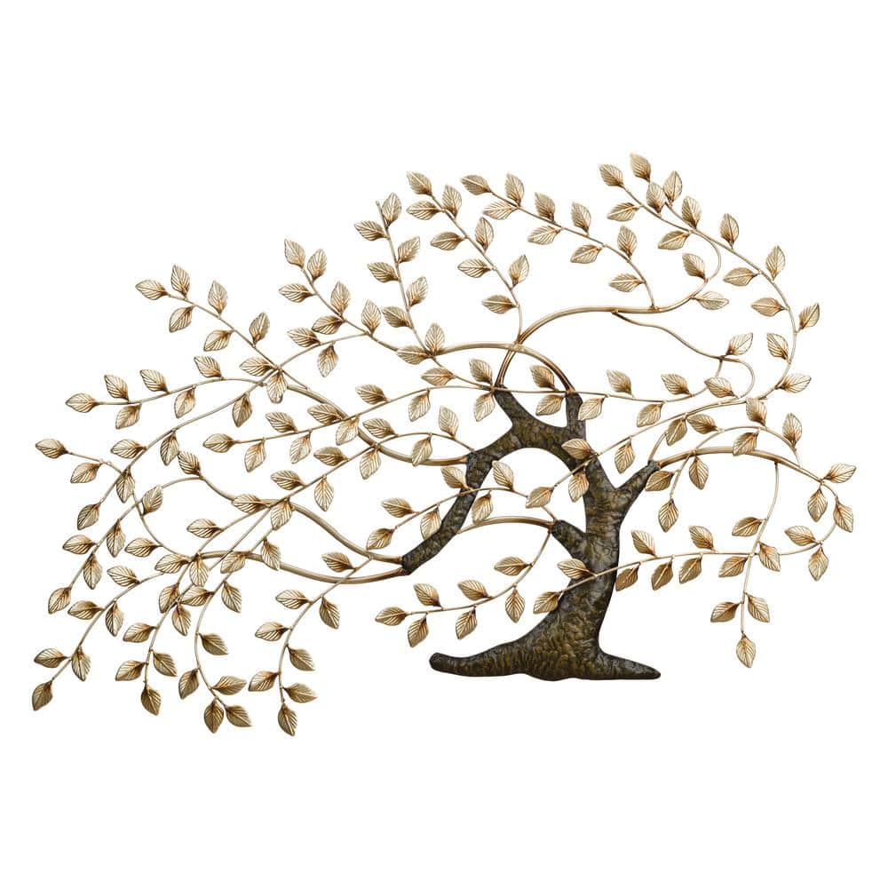 48" Gold and Brown Metal Windswept Tree Wall Sculpture