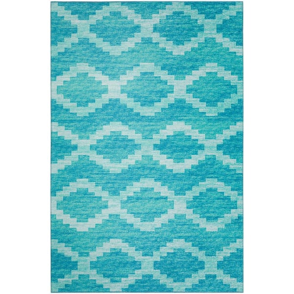 Addison Rugs Yuma Blue 9 ft. x 12 ft. Geometric Indoor/Outdoor Washable Area Rug