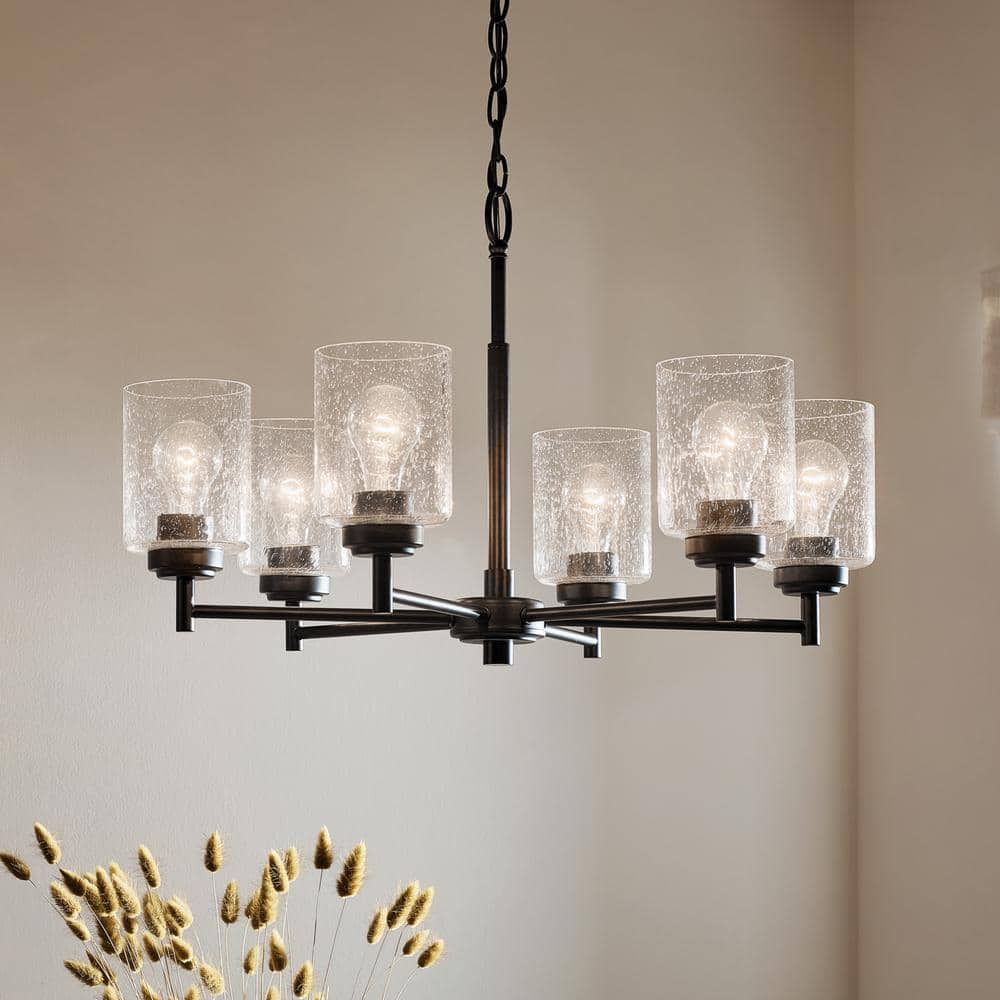Winslow Black 6-Light Chandelier with Clear Seeded Glass