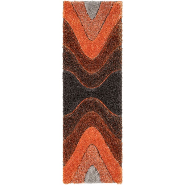 San Francisco Luz Modern Geometric Shag Hand-Carved, Grey Orange 2 ft. 3 in. x 7 ft. 3 in. Runner, Area Rug