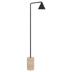 Kovacs 54.63 in. Black Dimmable CCT LED Standard Floor Lamp with Travertine Stone Base and Rotating Aluminum Shade