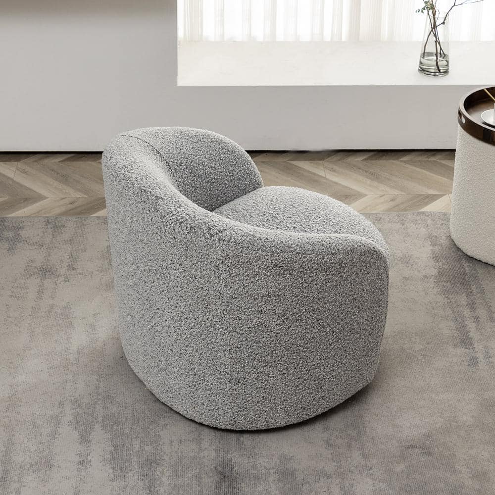 Gray Upholstered Swivel Barrel Accent Chair with Wood Frame
