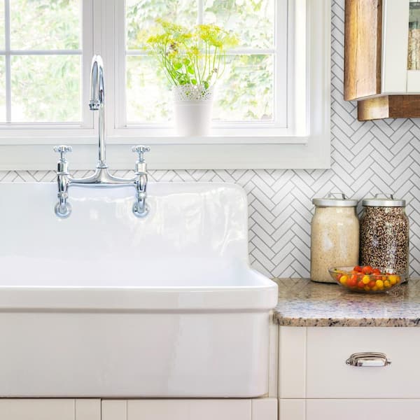 Metro Brick Herringbone Matte White 6 in. x 6 in. Porcelain Mosaic Take Home Tile Sample