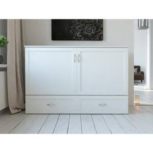 Raleigh White Queen Wood Murphy Bed Chest with Mattress, Storage and Built-in Charging