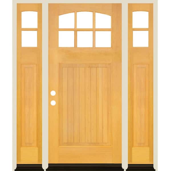 Krosswood Doors 64 in. x 80 in. Craftsman Arch RH 1/4 Lite Clear Glass Clear Stain Hemlock Prehung Front Door with DSL