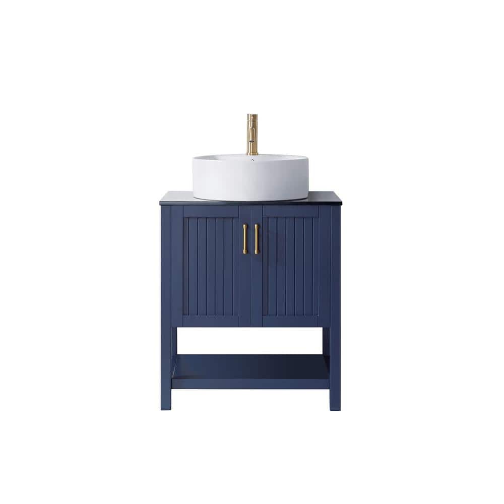 Modena 28 in. Vanity in Blue with Tempered Glass Top in Black with White Vessel Sink price history on PriceWatchPro