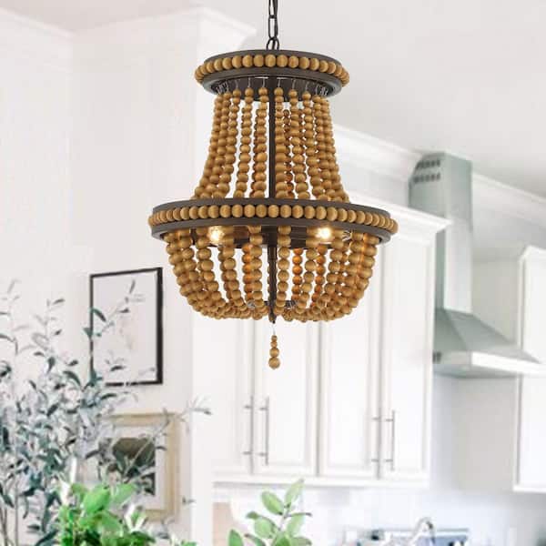 Vanity Art 3-Light Oil Rubbed Bronze Lantern Empire Chandelier with Beaded Accents
