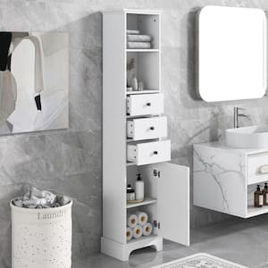 15 in. W x 10 in. D x 68.3 in. H Bathroom Freestanding Linen Cabinet with 3-Drawers and Adjustable Shelf in White
