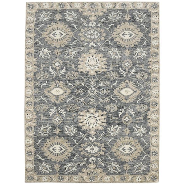Romania 5 x 8 Gray Floral Pattern Area Rug for High Traffic Living Room Dining Room Bedroom