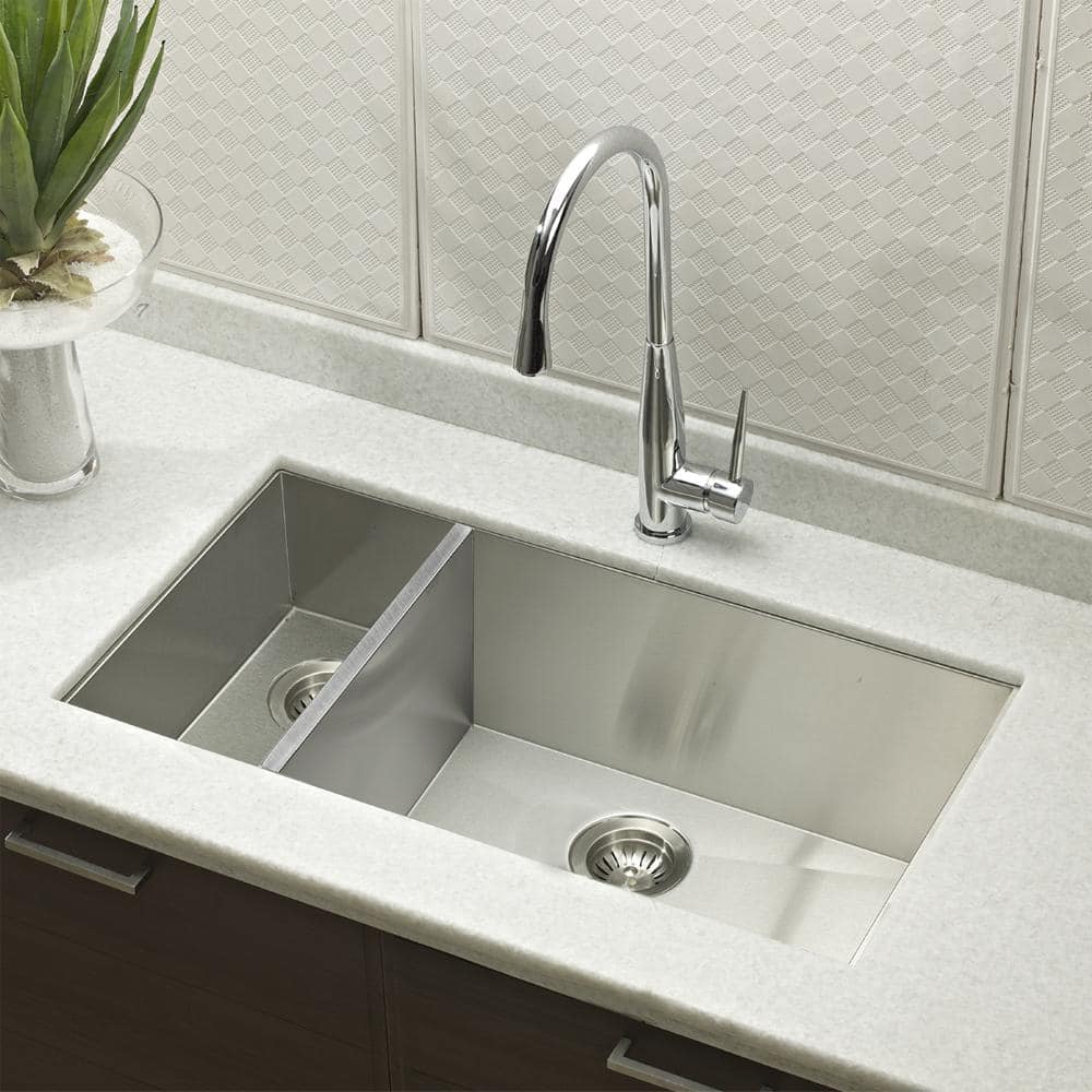 Contempo 33'' Stainless Steel Double Bowl Undermount Kitchen Sink