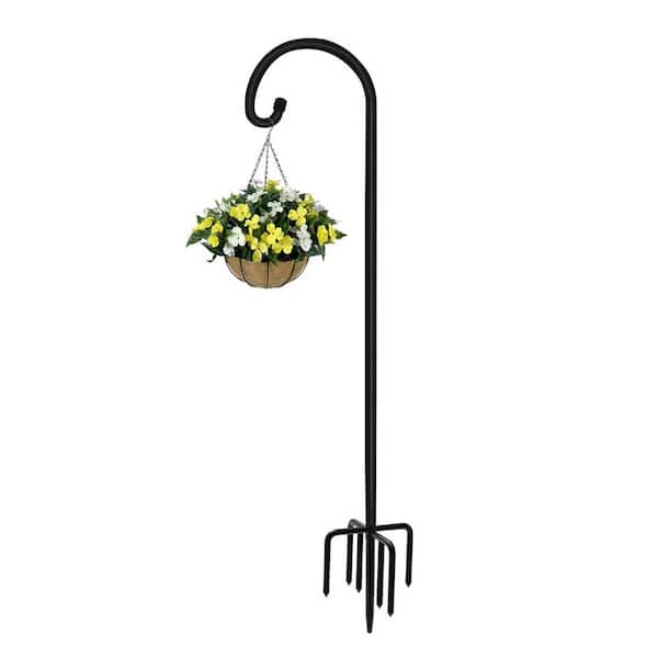 Shepherd Hook 108 in. Black Metal Garden Hanging Stake for Bird Feeder with Hook 1 Pack