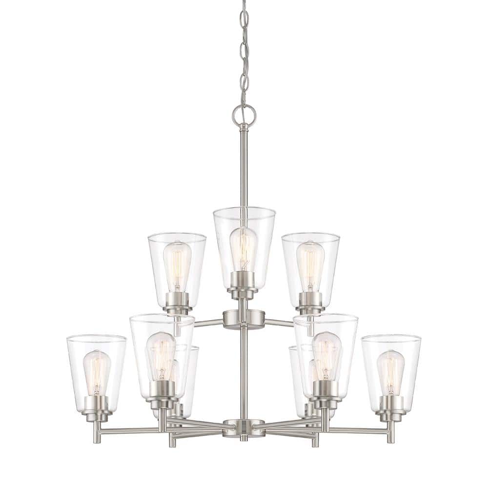 Westin Satin Platinum Nine Light Chandelier with Clear Glass Shades